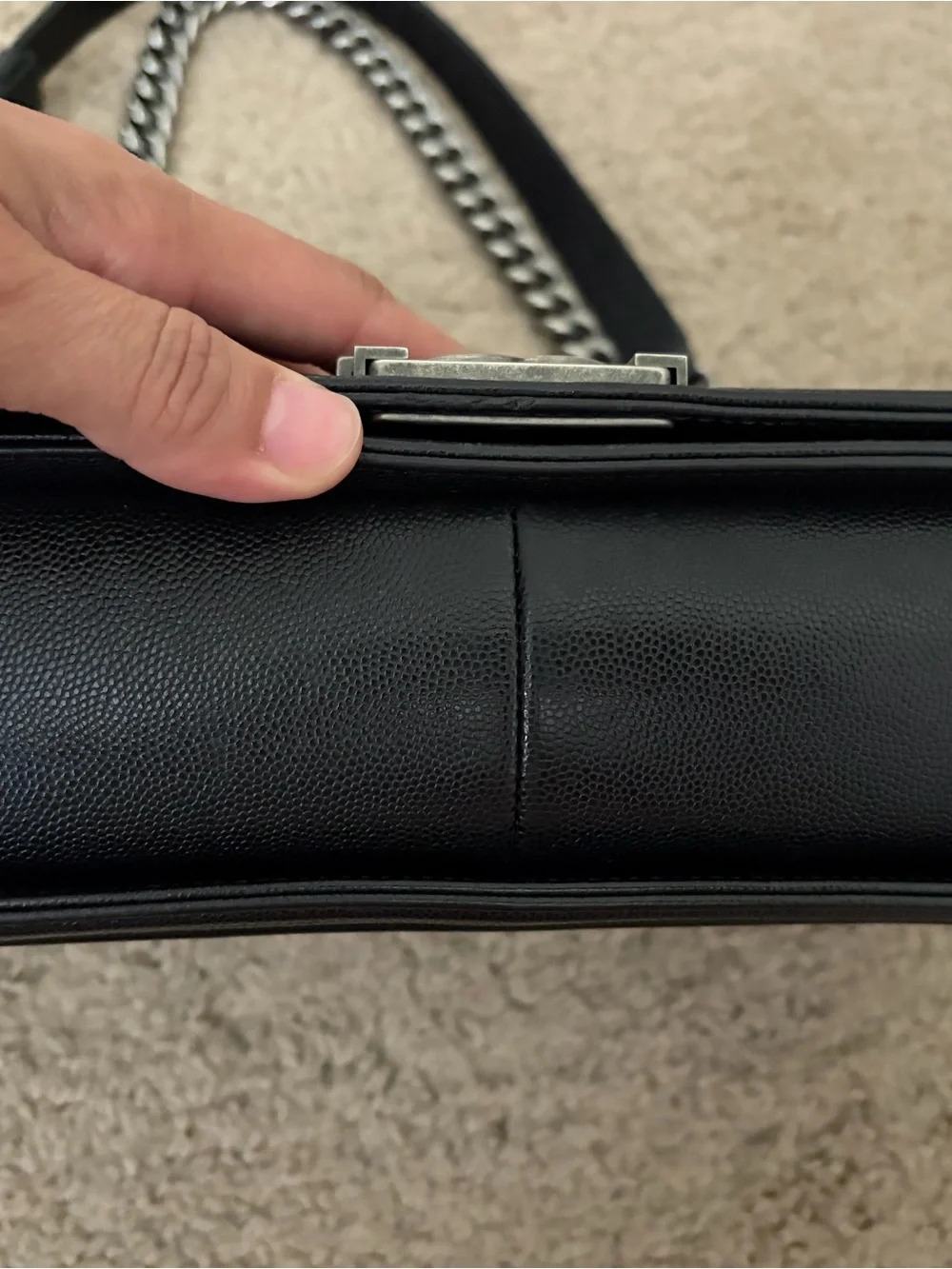 CHANEL Black Quilted Large Boy Messenger Bag with Ruthenium Hardware